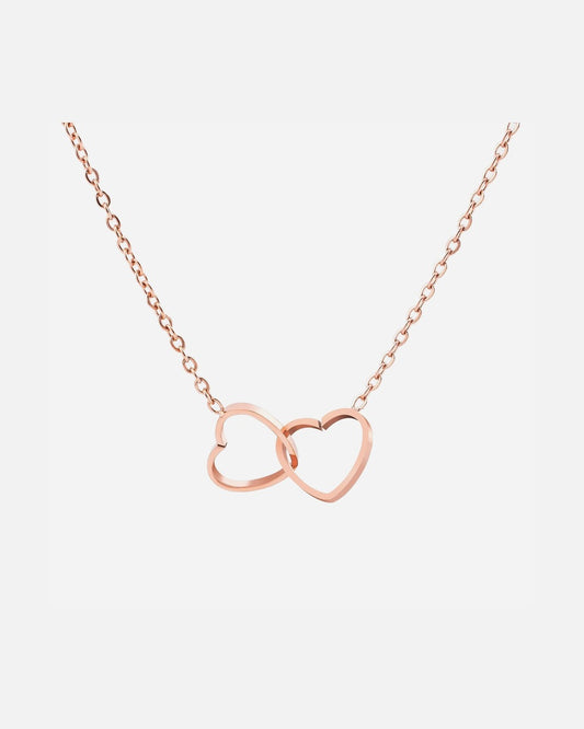 Collar de doble anillo de corazón oro rosado